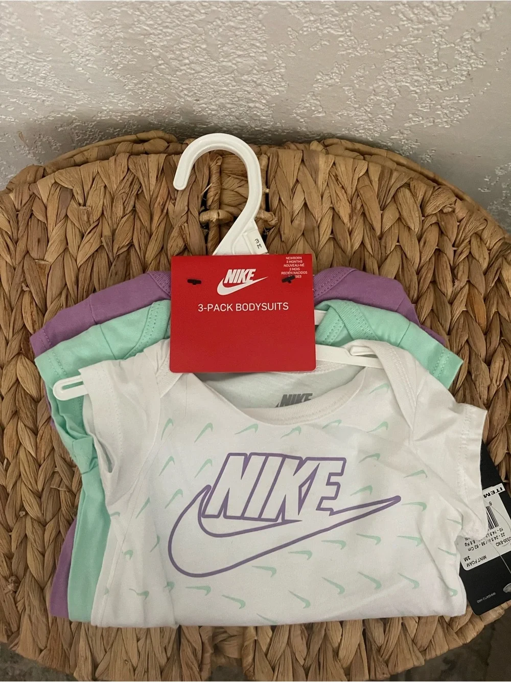 Nike Baby Girls 3-Pack Bodysuits in White, Mint & Lavender